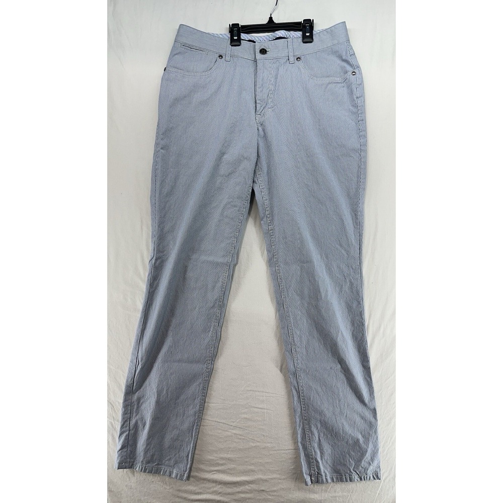 Hiltl Mens Ultimate Trouser Pants Blue White Striped Cotton Blend Size 32 X 31.5